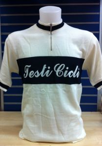 Vintage white/blue short sleeve wool cycling jersey