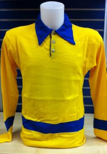 Vintage wool cycling shirt, long sleeves, yellow and blue