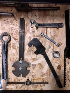 Vintage cycle workshop keys and equipment